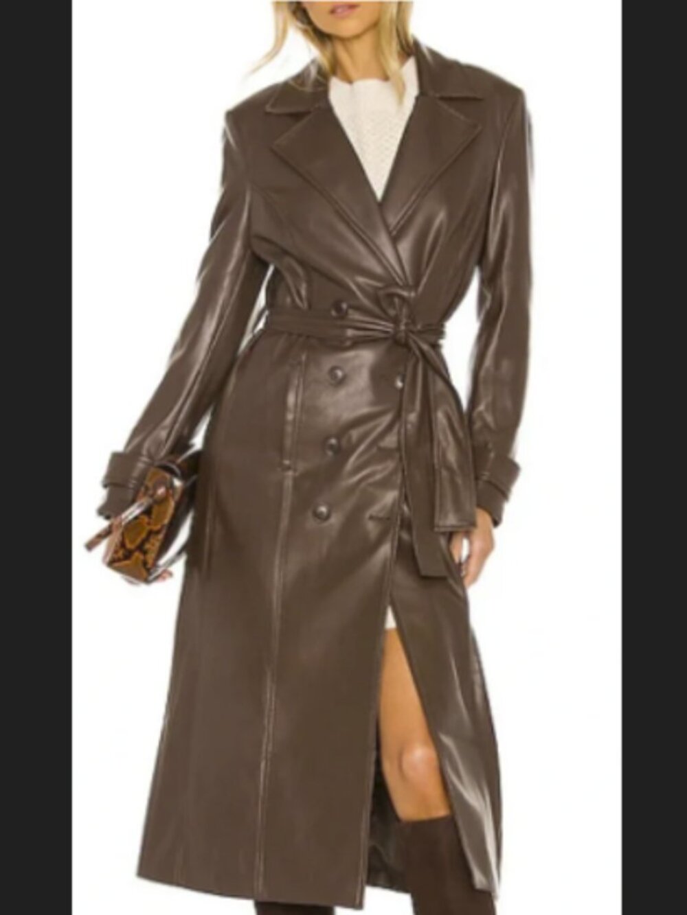 Bardot Brown Faux Leather Trench Coat - XS